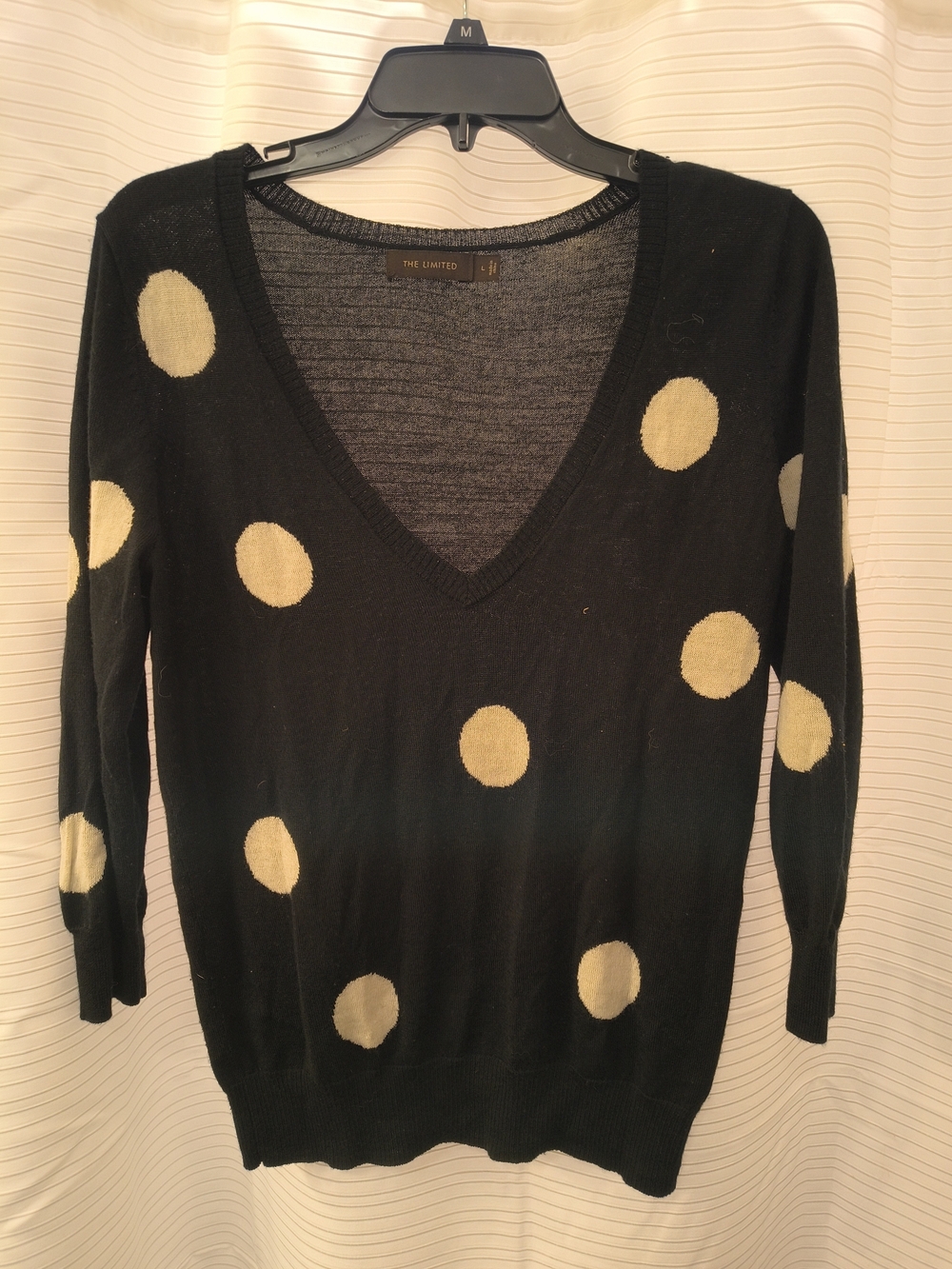 The Limited Black V-Neck Polka Dot Sweater with Cream Dots